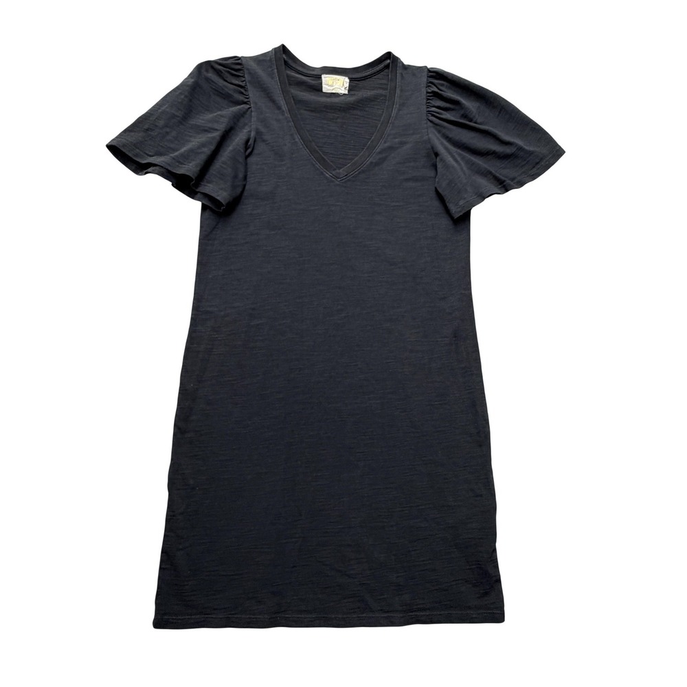 Nation LTD Womens XS Black‎ T-Shirt Dress Puff Sleeve V-Neck Cotton Mini Casual